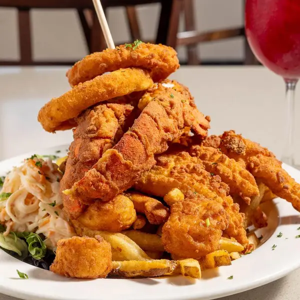 Fried seafood platter with lobster tail