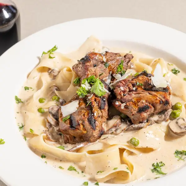 Steak tips gorgonzola over pappardelle